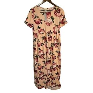 P & Rose Women's Floral T-shirt Maxi Dress w/Pockets SIZE 1X NWT Soft & stretchy